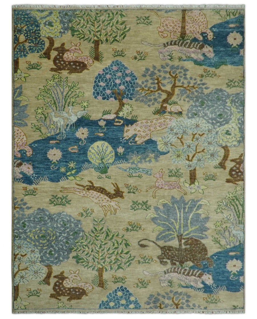 The Jungle Pond Custom Made Blue And Beige Hand Knotted Wool Area Rug - The Rug Decor