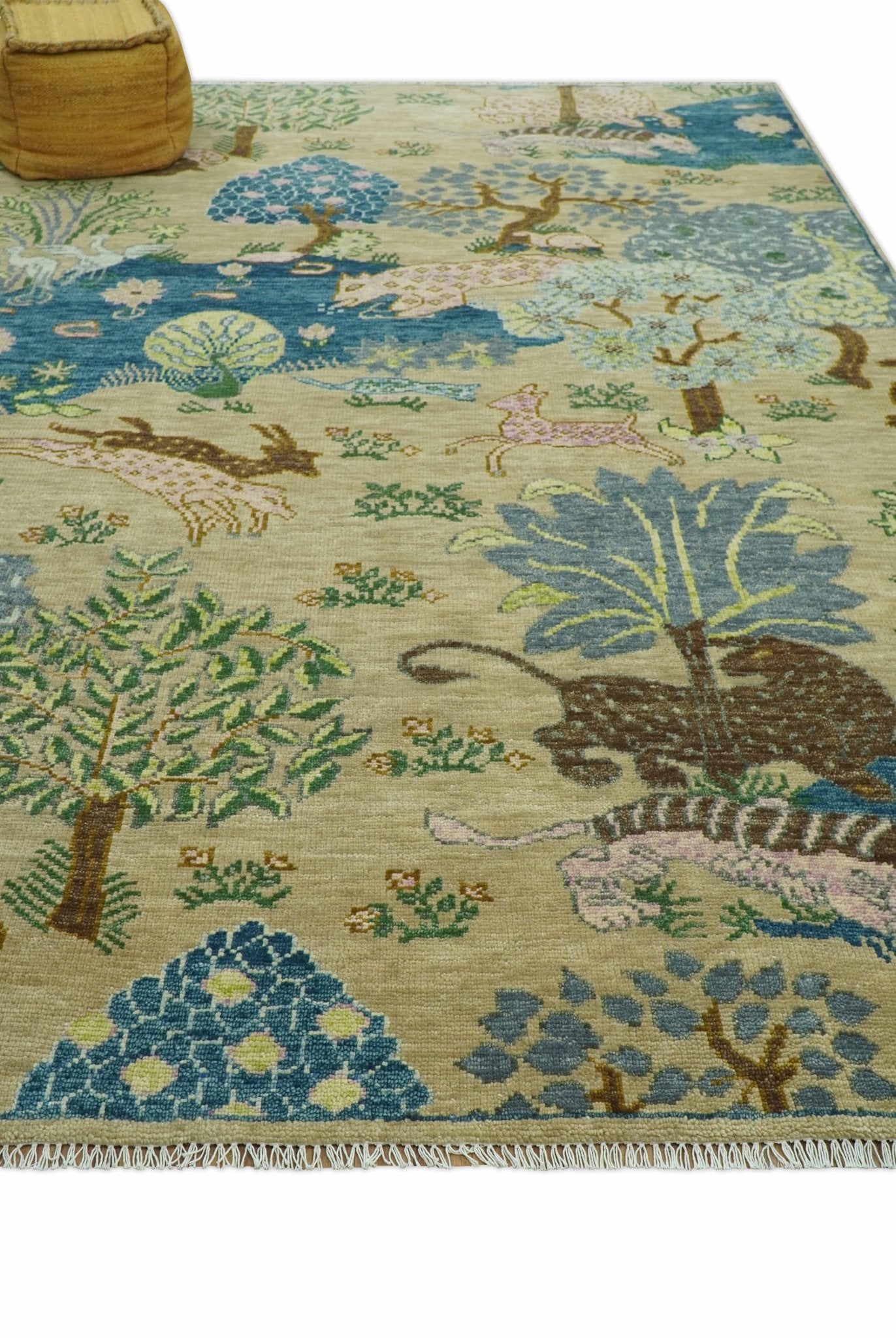The Jungle Pond Custom Made Blue And Beige Hand Knotted Wool Area Rug - The Rug Decor