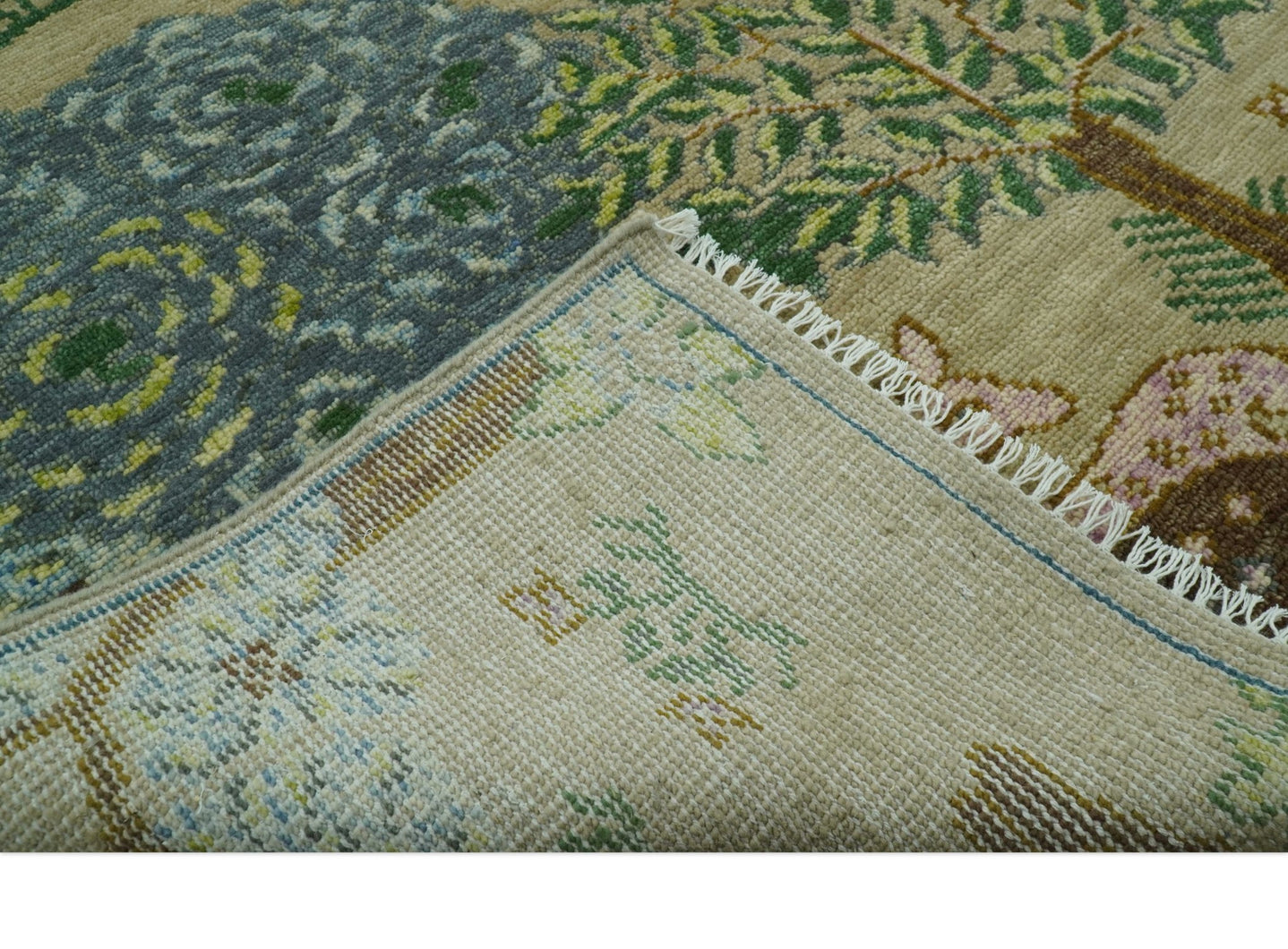 The Jungle Pond Custom Made Blue And Beige Hand Knotted Wool Area Rug - The Rug Decor