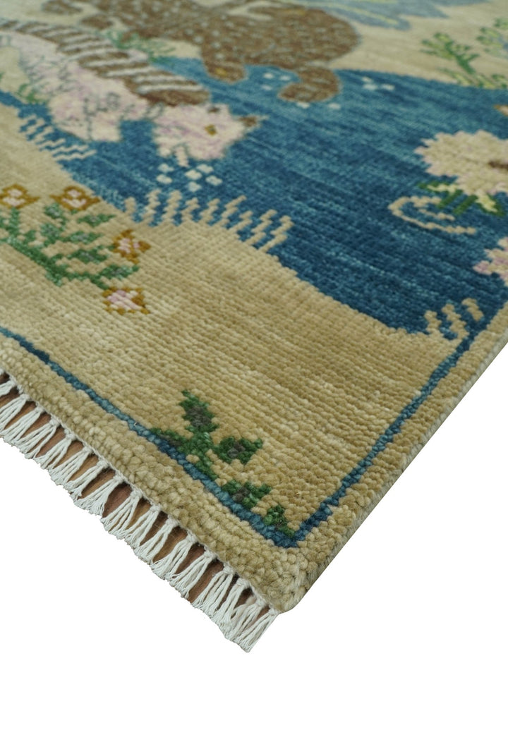 The Jungle Pond Custom Made Blue And Beige Hand Knotted Wool Area Rug - The Rug Decor