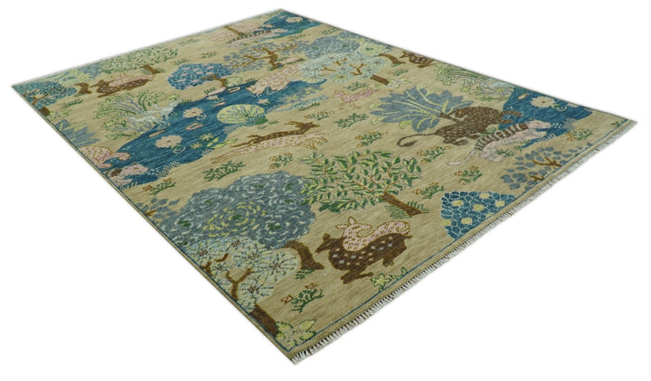 The Jungle Pond Custom Made Blue And Beige Hand Knotted Wool Area Rug - The Rug Decor