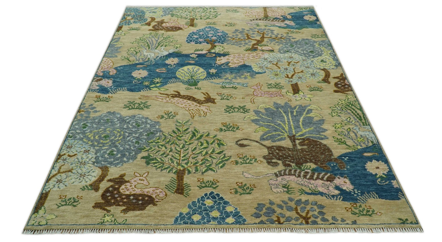 The Jungle Pond Custom Made Blue And Beige Hand Knotted Wool Area Rug - The Rug Decor
