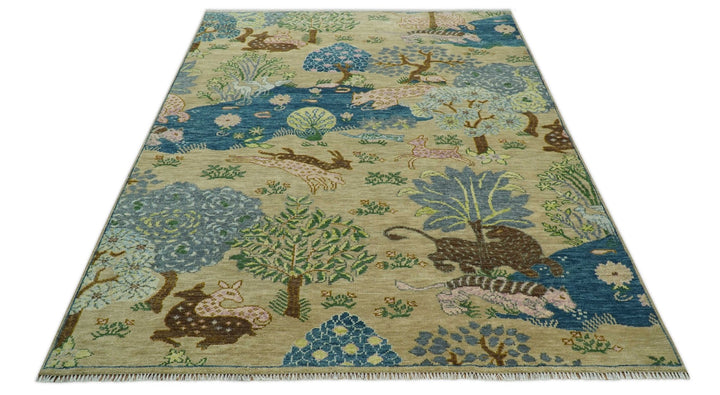 The Jungle Pond Custom Made Blue And Beige Hand Knotted Wool Area Rug - The Rug Decor