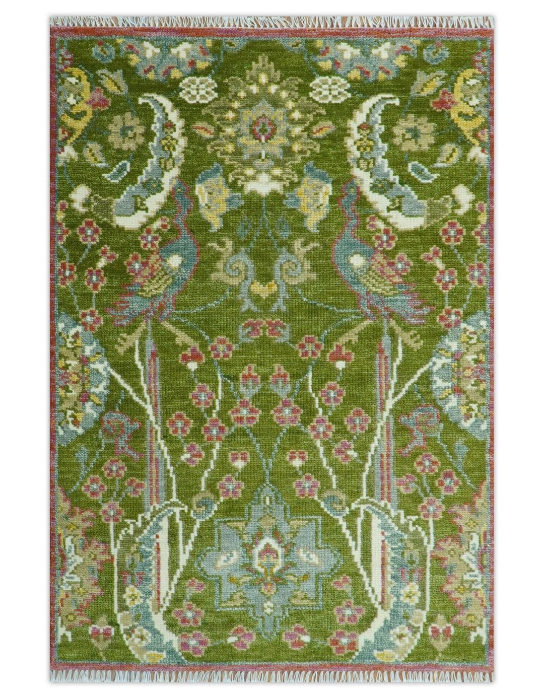 The Jungle Life Green Peacock Bird Hand Knotted Custom Made Wool Rug ...