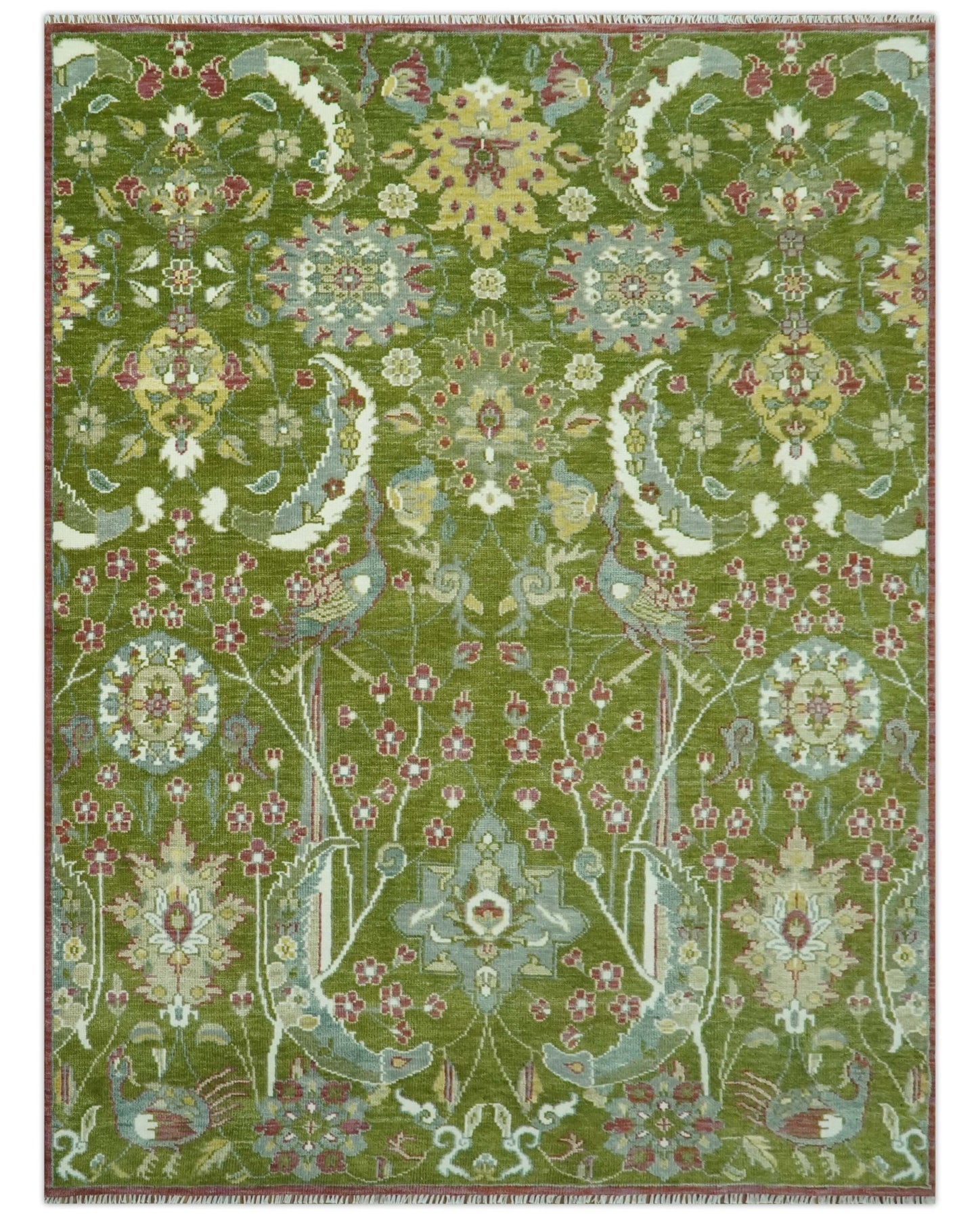 The Jungle Life Green Peacock Bird Hand Knotted 8x10 Wool Rug – The Rug ...
