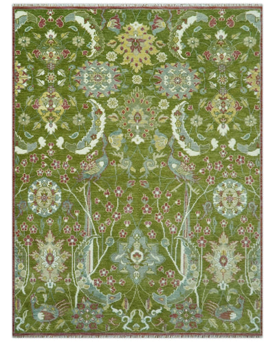 The Peacock Garden Green Bird Hand Knotted 8x10 and 9x12 Wool Area Rug - The Rug Decor