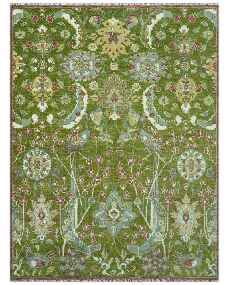 The Peacock Garden Green Bird Hand Knotted 8x10 and 9x12 Wool Area Rug - The Rug Decor