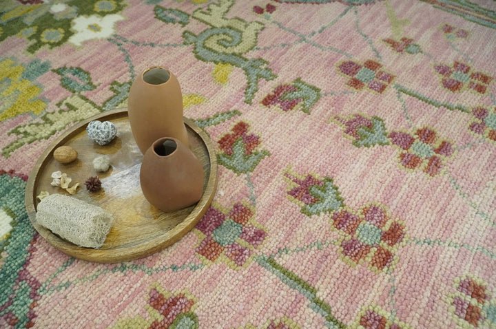 The Peacock Garden Pink and Green Peacock Bird Hand Knotted Multi size Wool Area Rug - The Rug Decor