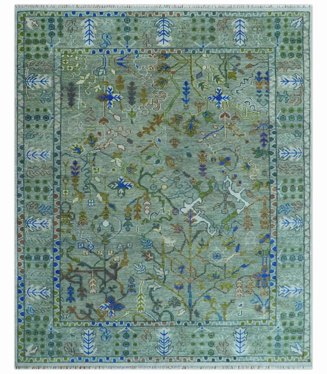 The Plants and Roots Green Hand Knotted Traditional Custom Made Wool Area Rug - The Rug Decor