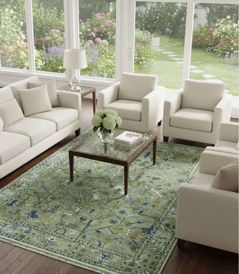 The Plants and Roots Green Hand Knotted Traditional Custom Made Wool Area Rug - The Rug Decor