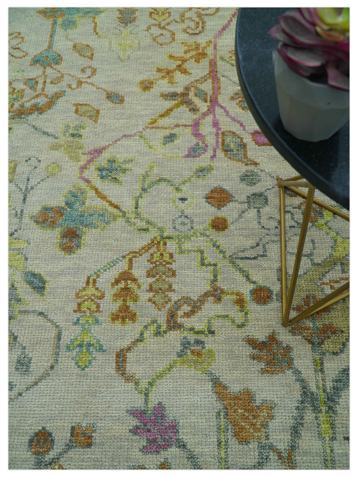 The Plants and Roots Ivory and Pink Hand Knotted Traditional Custom Made Wool Rug - The Rug Decor