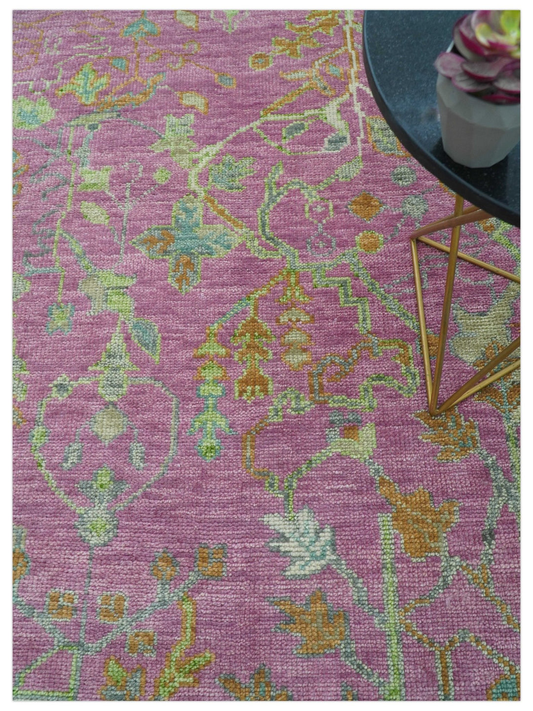 The Plants and Roots Pink and Green Hand Knotted Traditional Custom Made Wool Rug - The Rug Decor