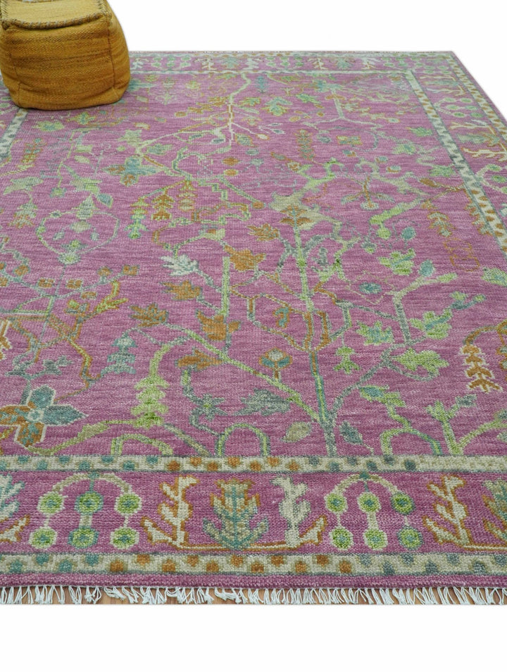 The Plants and Roots Pink and Green Hand Knotted Traditional Custom Made Wool Rug - The Rug Decor