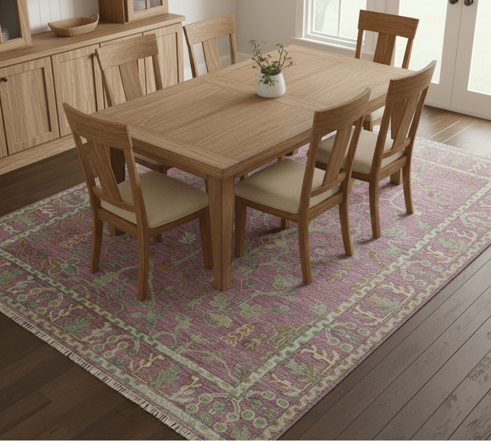 The Plants and Roots Pink and Green Hand Knotted Traditional Custom Made Wool Rug - The Rug Decor