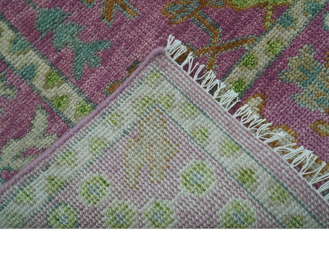 The Plants and Roots Pink and Green Hand Knotted Traditional Custom Made Wool Rug - The Rug Decor