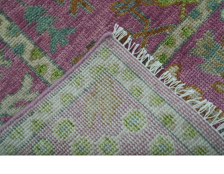 The Plants and Roots Pink and Green Hand Knotted Traditional Custom Made Wool Rug - The Rug Decor
