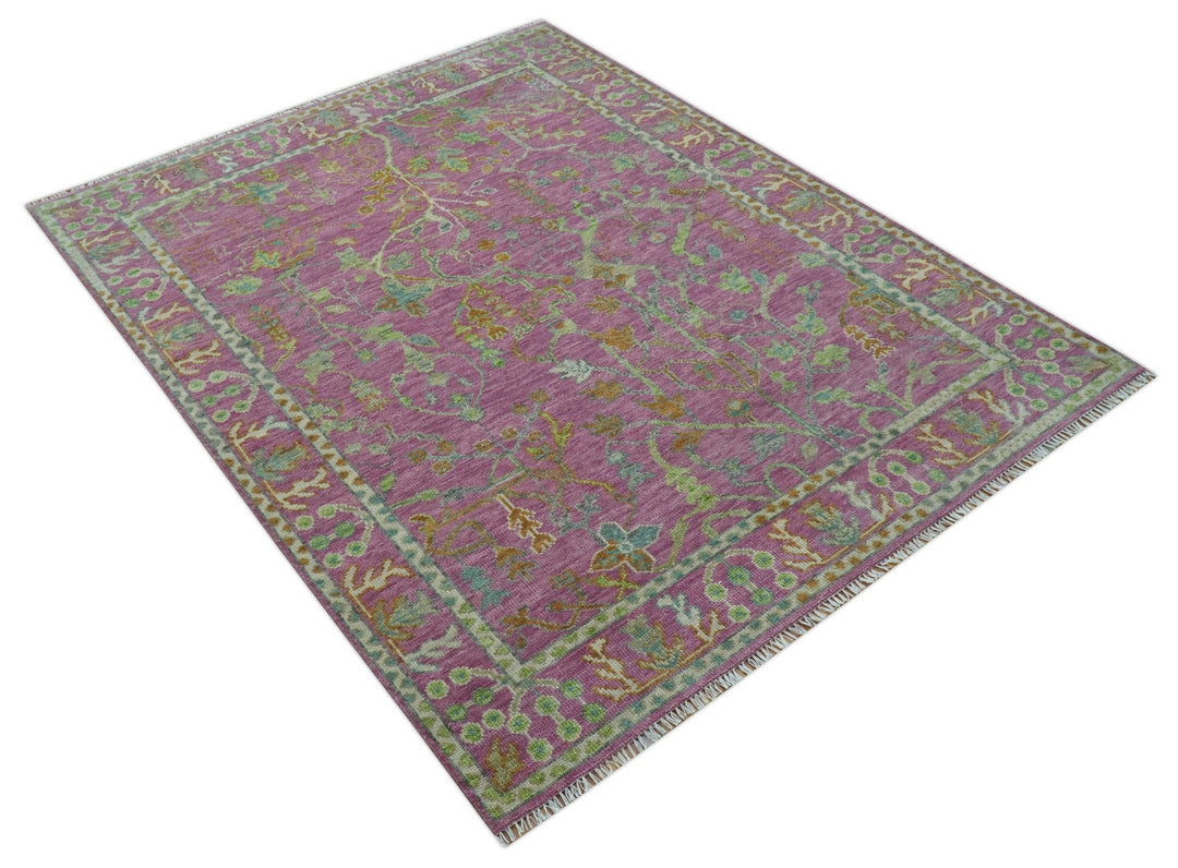 The Plants and Roots Pink and Green Hand Knotted Traditional Custom Made Wool Rug - The Rug Decor