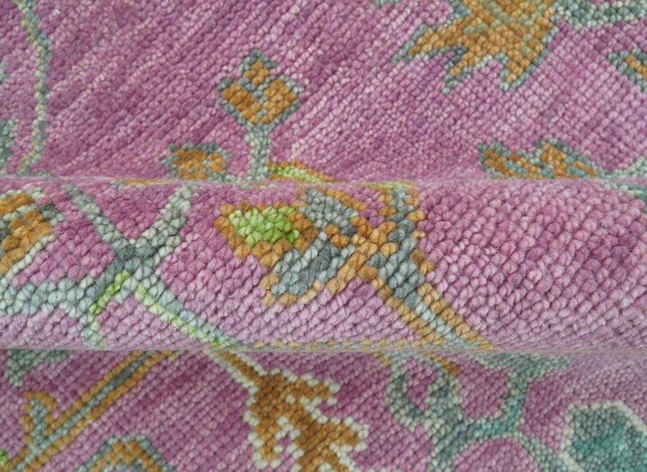 The Plants and Roots Pink and Green Hand Knotted Traditional Custom Made Wool Rug - The Rug Decor
