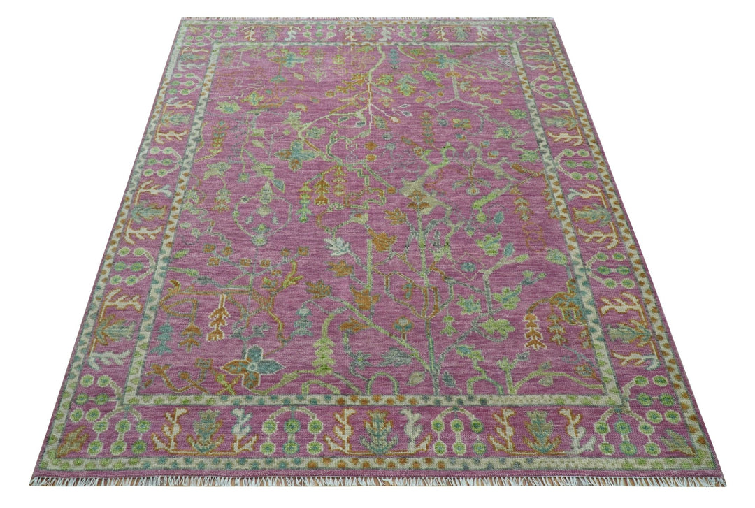 The Plants and Roots Pink and Green Hand Knotted Traditional Custom Made Wool Rug - The Rug Decor