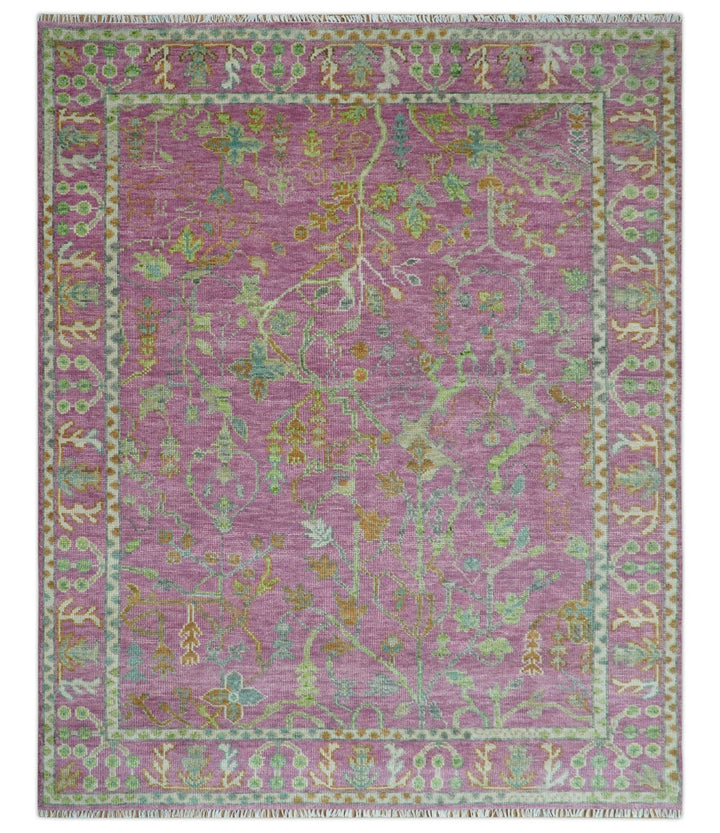 The Plants and Roots Pink and Green Hand Knotted Traditional Custom Made Wool Rug - The Rug Decor