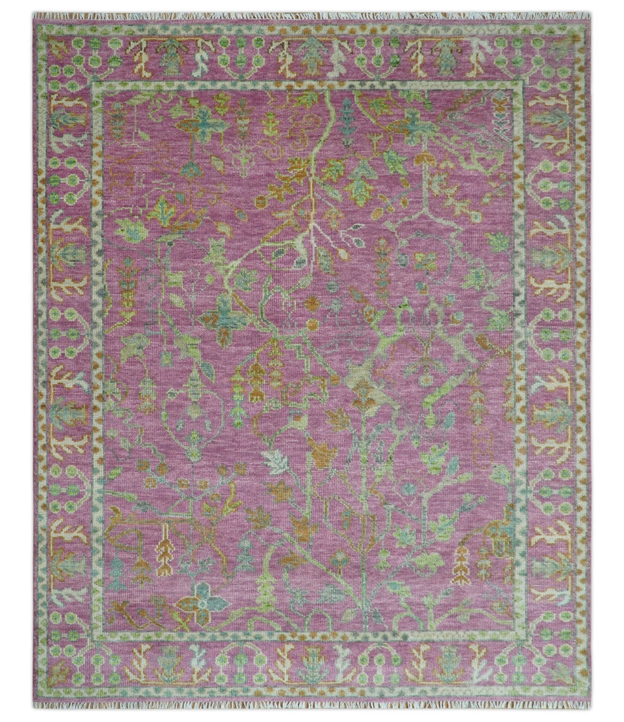 The Plants and Roots Pink and Green Hand Knotted Traditional Custom Made Wool Rug - The Rug Decor