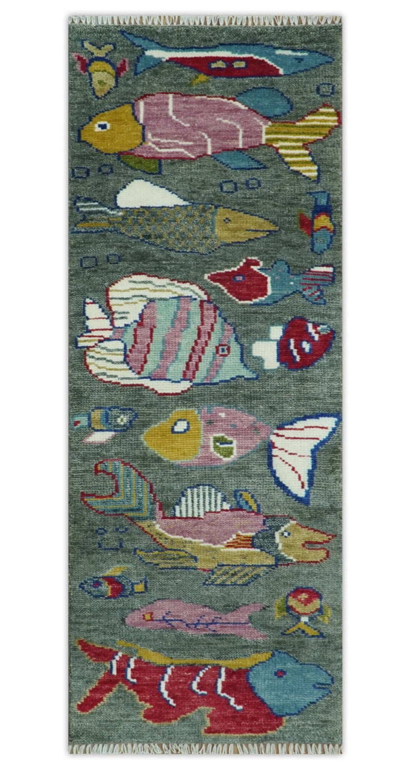 The Sea Life vibrant Colorful Fish Gray Rug Hand Knotted Multi Size Wool Area Rug - The Rug Decor