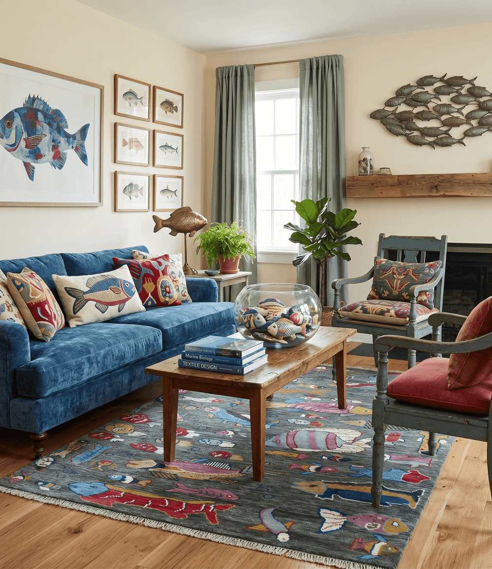 The Sea Life vibrant Colorful Fish Gray Rug Hand Knotted Multi Size Wool Area Rug - The Rug Decor