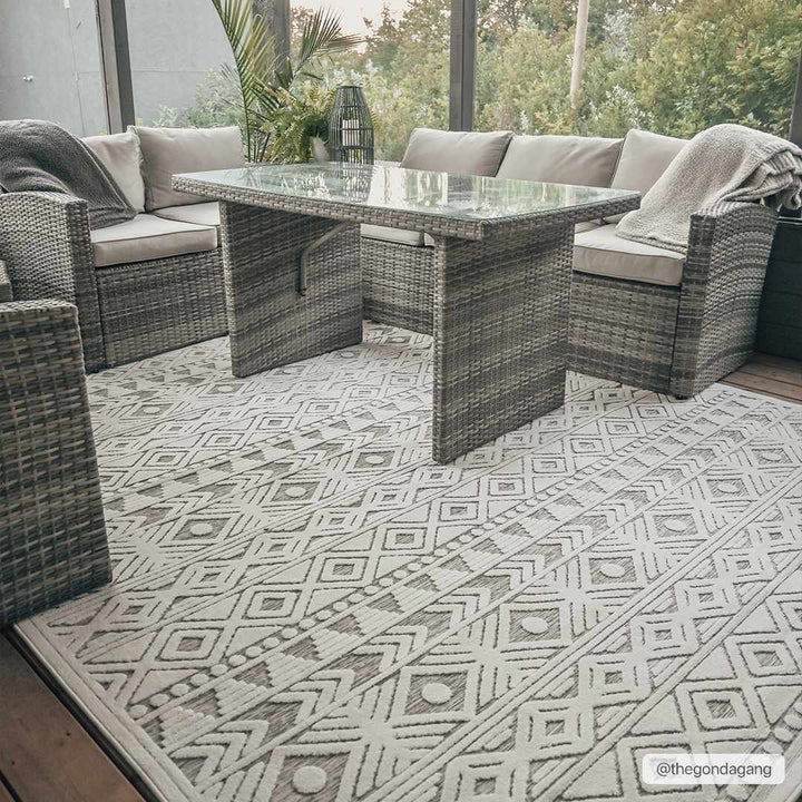 Mirani Ivory And Gray Modern Geometrical Design Outdoor Area Rug