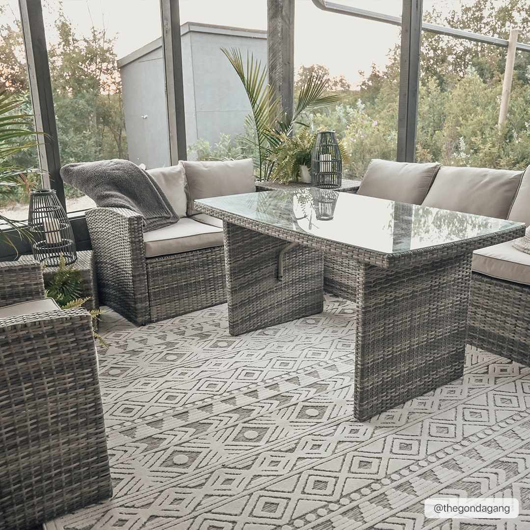 Mirani Ivory And Gray Modern Geometrical Design Outdoor Area Rug