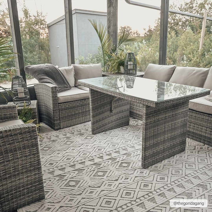 Mirani Ivory And Gray Modern Geometrical Design Outdoor Area Rug