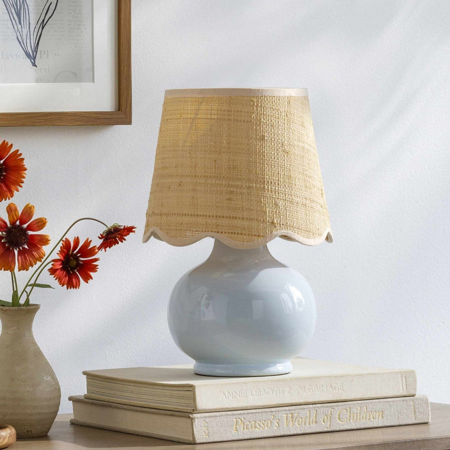 Theisseil Modern Beige And Silver Ceramic Table Lamp - The Rug Decor