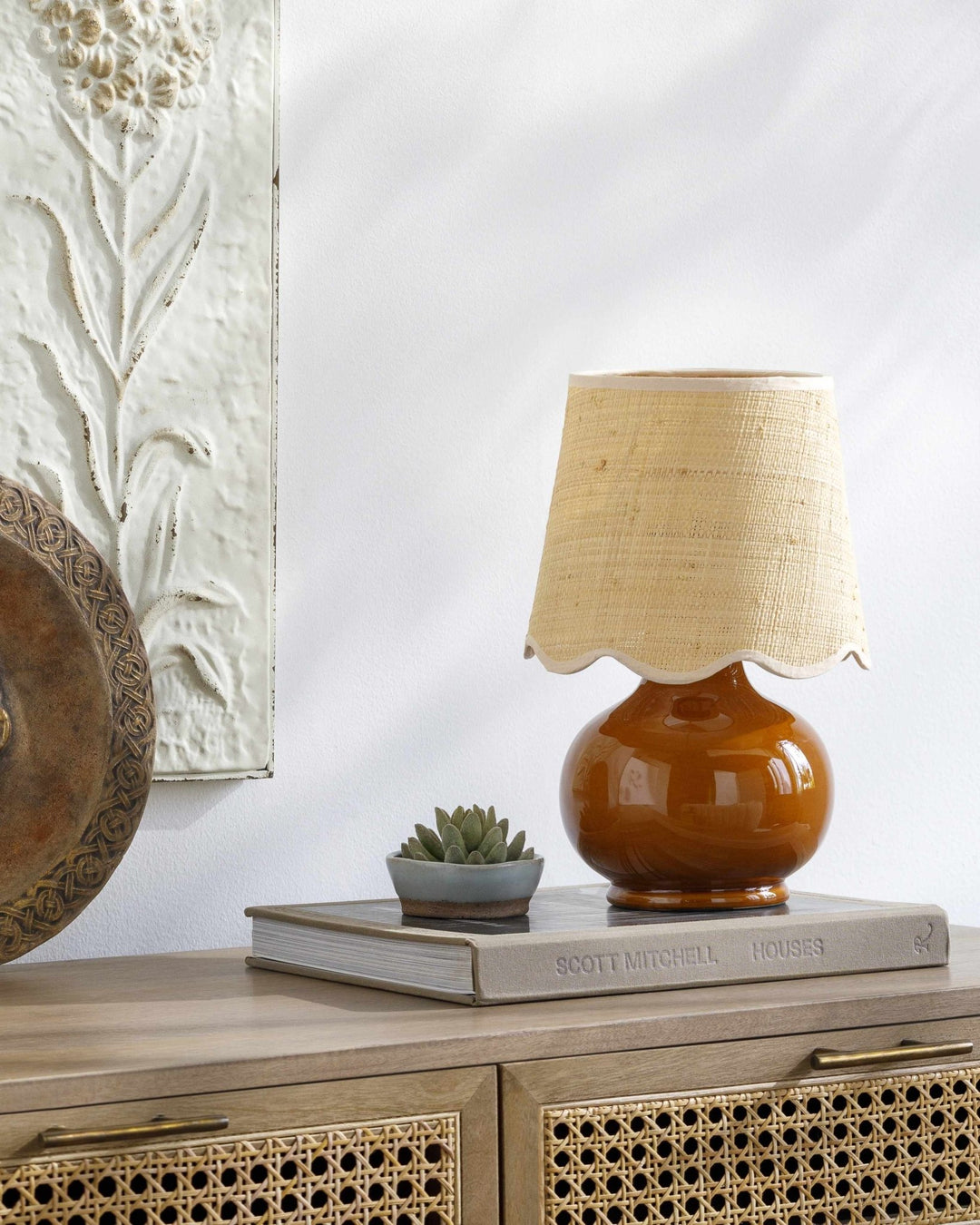 Theisseil Modern Brown And Beige Ceramic Table Lamp - The Rug Decor