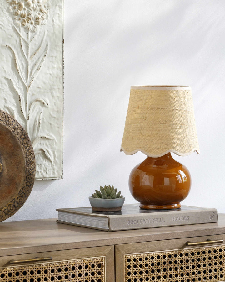 Theisseil Modern Brown And Beige Ceramic Table Lamp - The Rug Decor