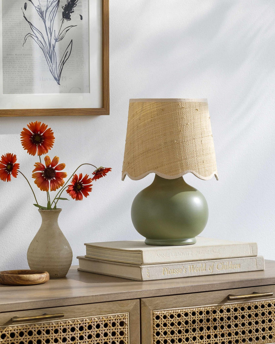 Theisseil Modern Green And Beige Ceramic Table Lamp - The Rug Decor