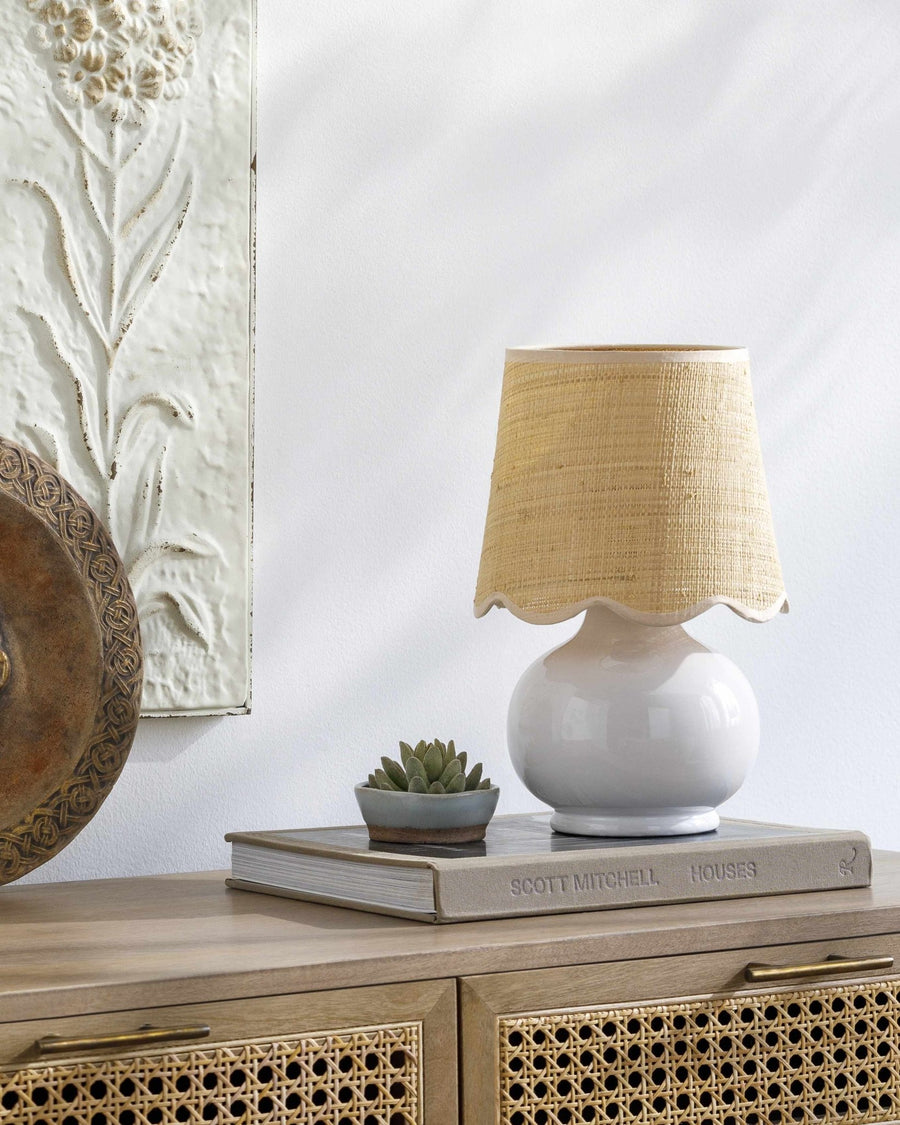 Theisseil Modern White And Beige Ceramic Table Lamp - The Rug Decor