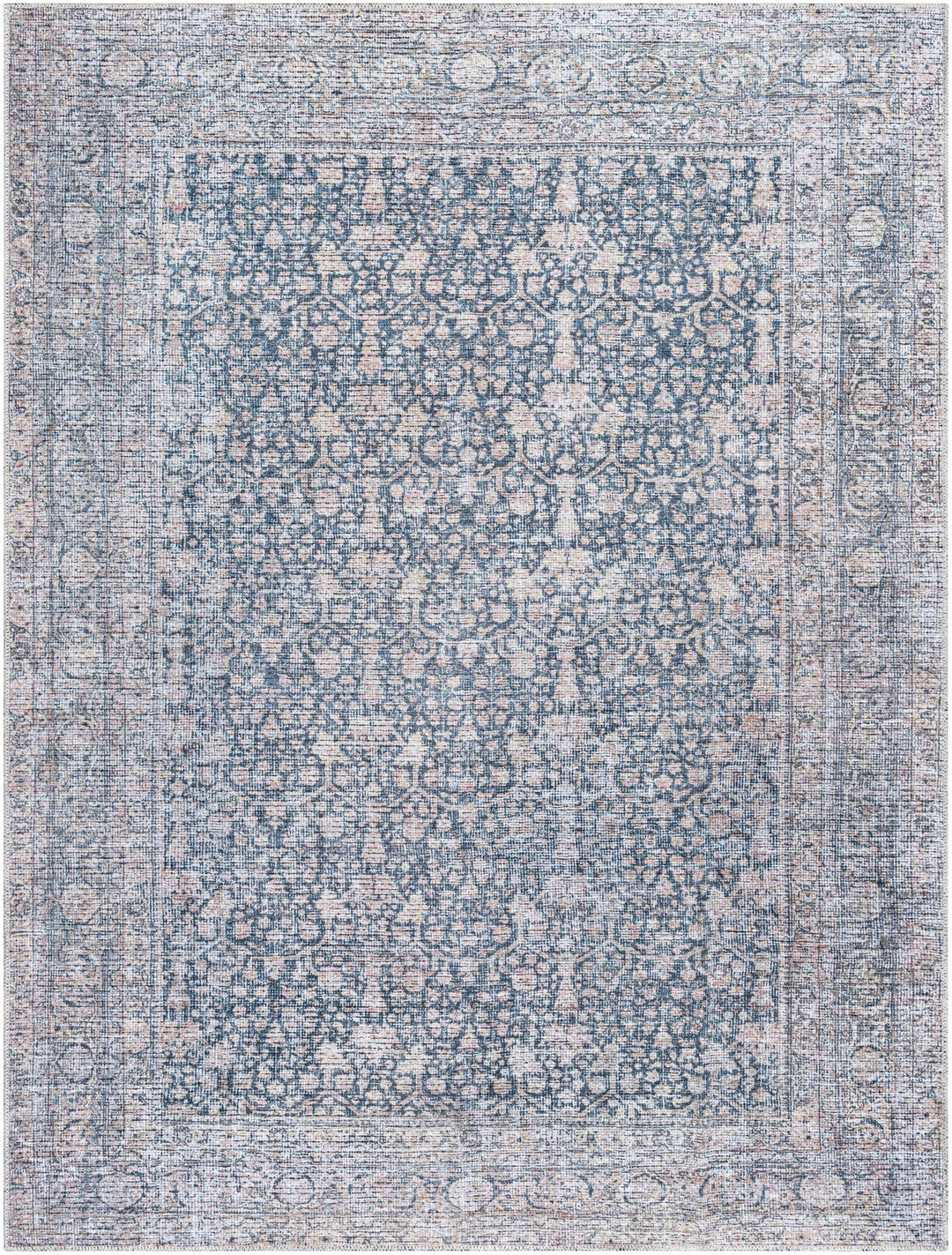 Thera Traditional Blue And Beige Washable Area Rug - The Rug Decor