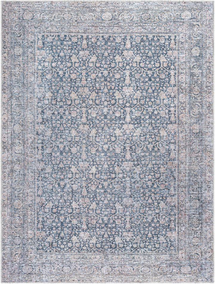 Thera Traditional Blue And Beige Washable Area Rug - The Rug Decor