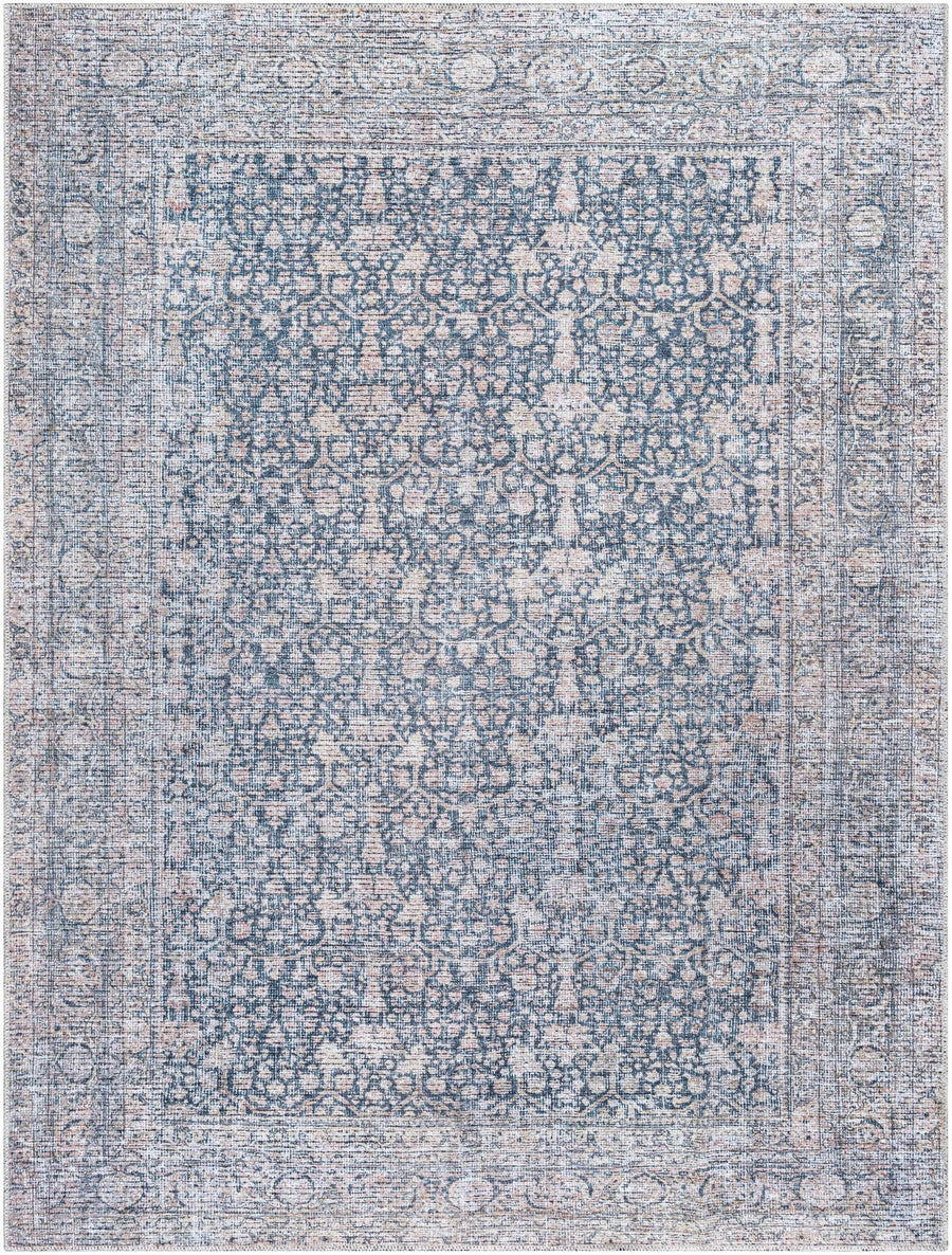 Thera Traditional Blue And Beige Washable Area Rug - The Rug Decor