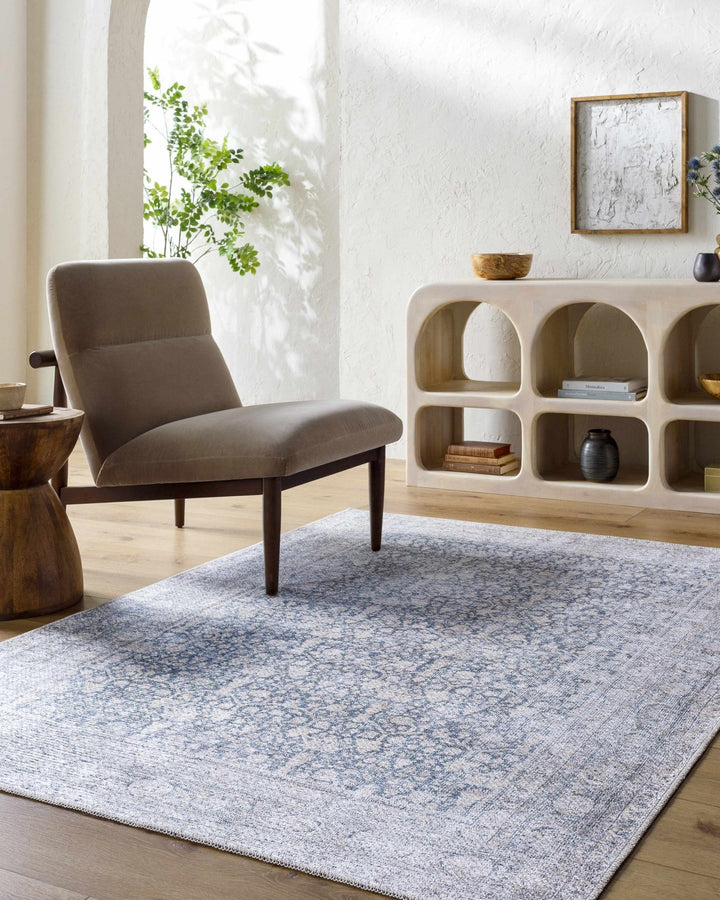 Thera Traditional Blue And Beige Washable Area Rug - The Rug Decor