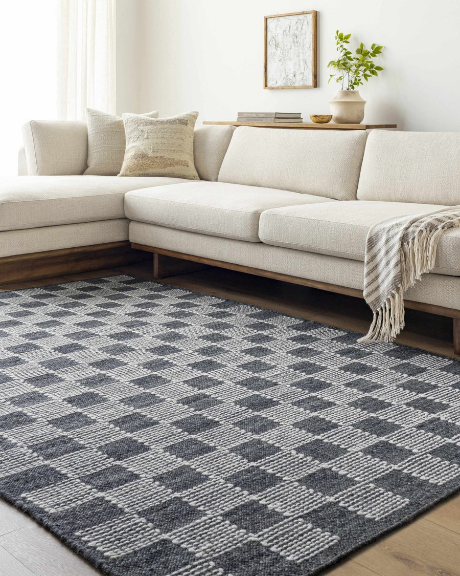 Thijs Modern Geometrical Charcoal And Cream Wool Rug - The Rug Decor