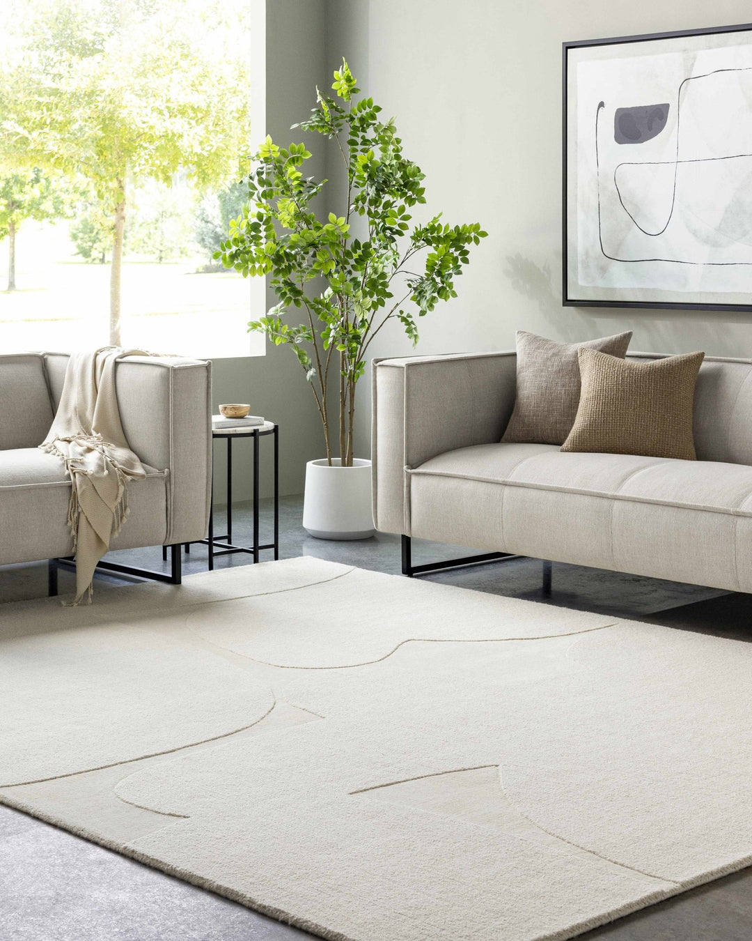 Thina Modern Contemporary Ivory Hand Loom Wool Rug - The Rug Decor