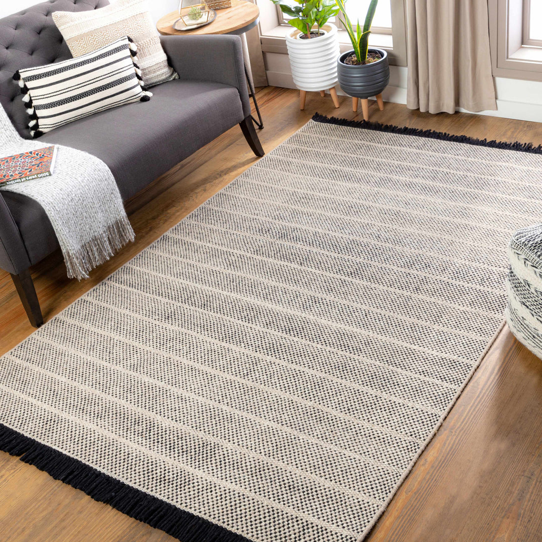 Thorold Ivory And Black Modern Style Hand Woven Area Rug