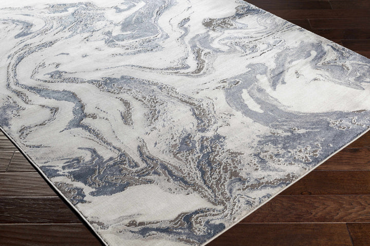 Moana Ivory And Blue Modern Abstract Design Area Rug