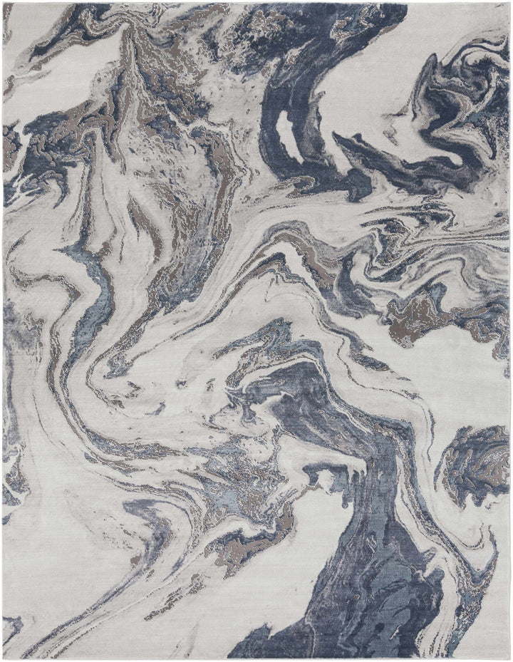 Moana Ivory And Blue Modern Abstract Design Area Rug