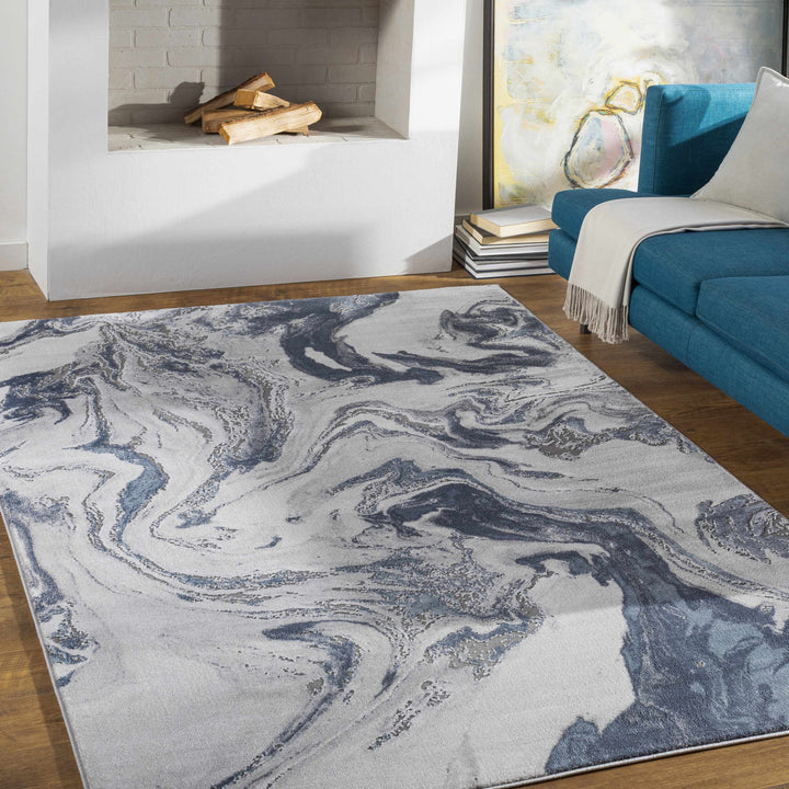 Moana Ivory And Blue Modern Abstract Design Area Rug