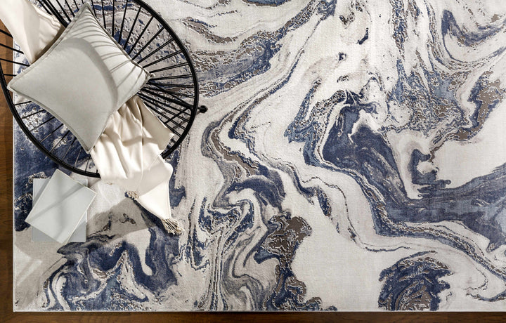Moana Ivory And Blue Modern Abstract Design Area Rug