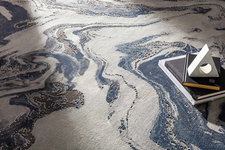 Moana Ivory And Blue Modern Abstract Design Area Rug