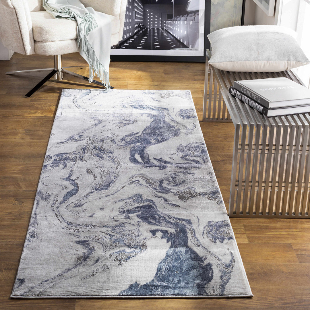 Moana Ivory And Blue Modern Abstract Design Area Rug
