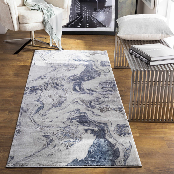 Moana Ivory And Blue Modern Abstract Design Area Rug