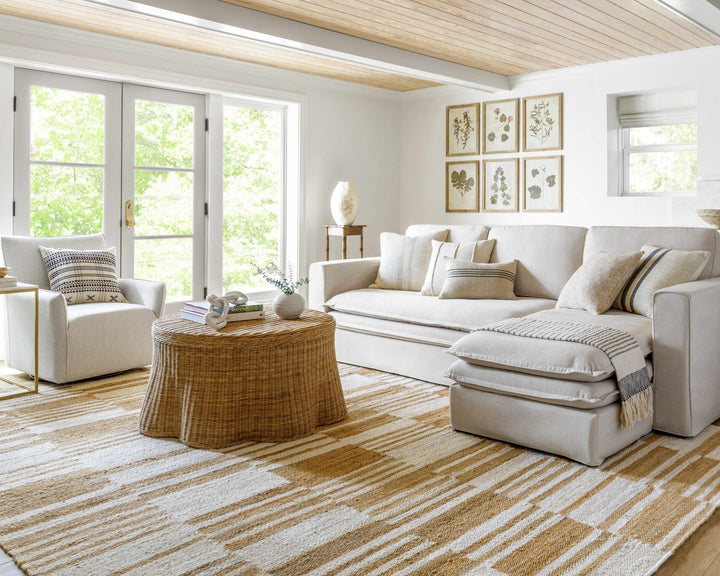 Thyra Contemporary Striped Camel And Off White Jute Rug - The Rug Decor